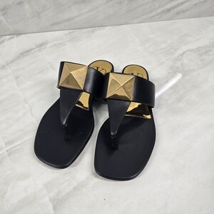 Valentino Roman Stud Black and Gold Women's Sandals